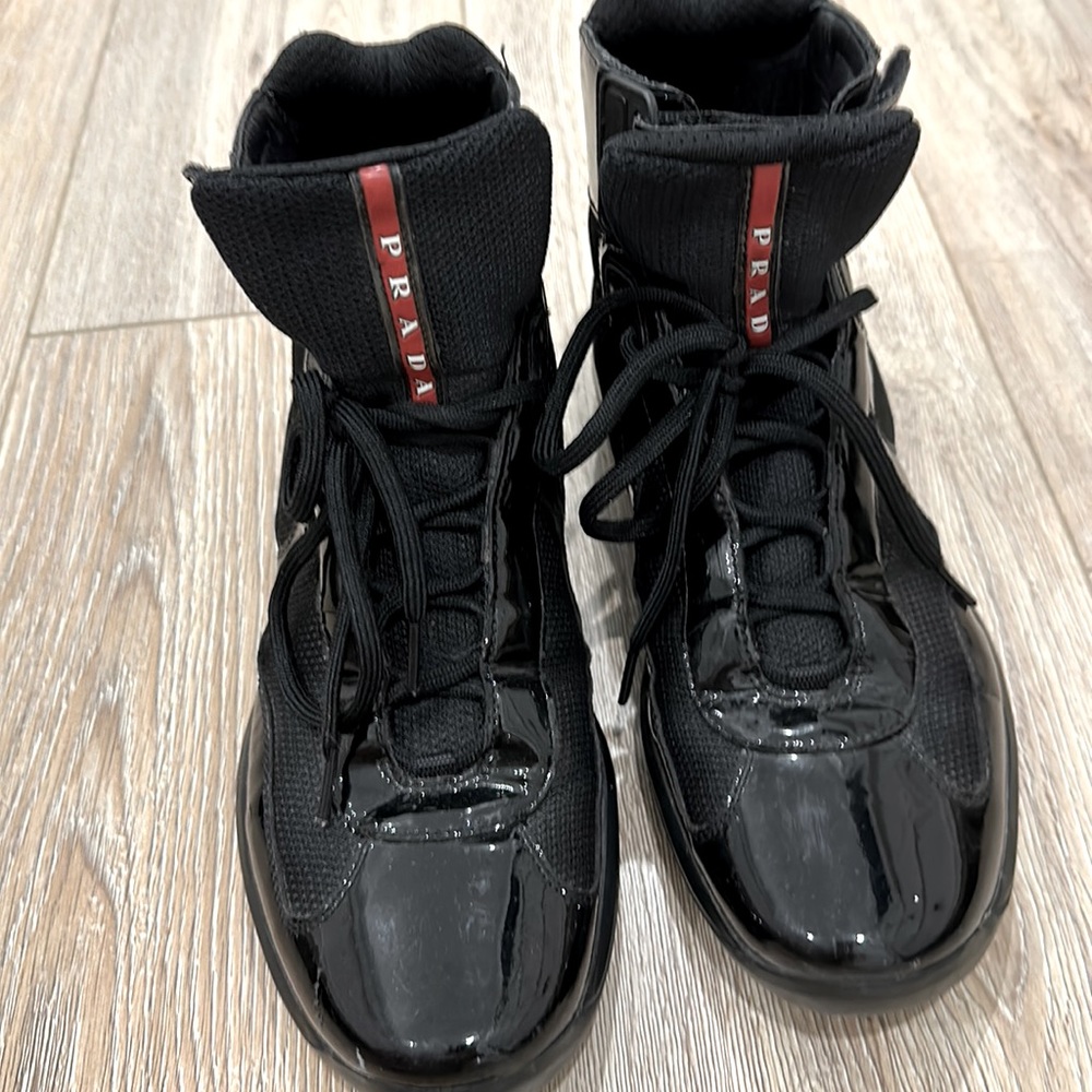 Prada High Top Patent Leather Sneakers